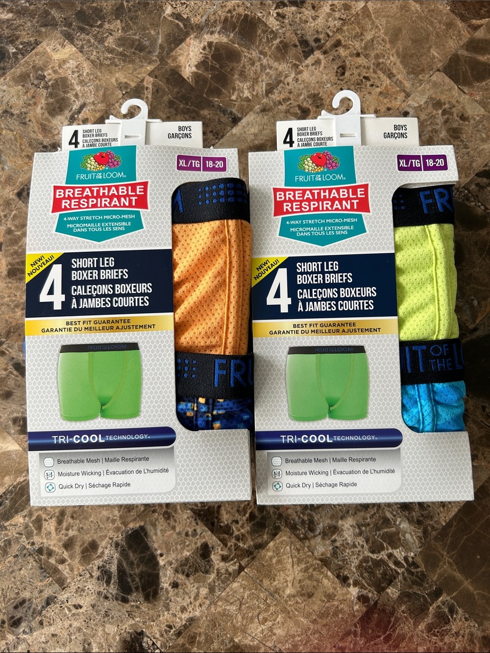 NEW 🆕 Eight Fruit of the Loom Boys Boxer Briefs breathable size XL 18-20